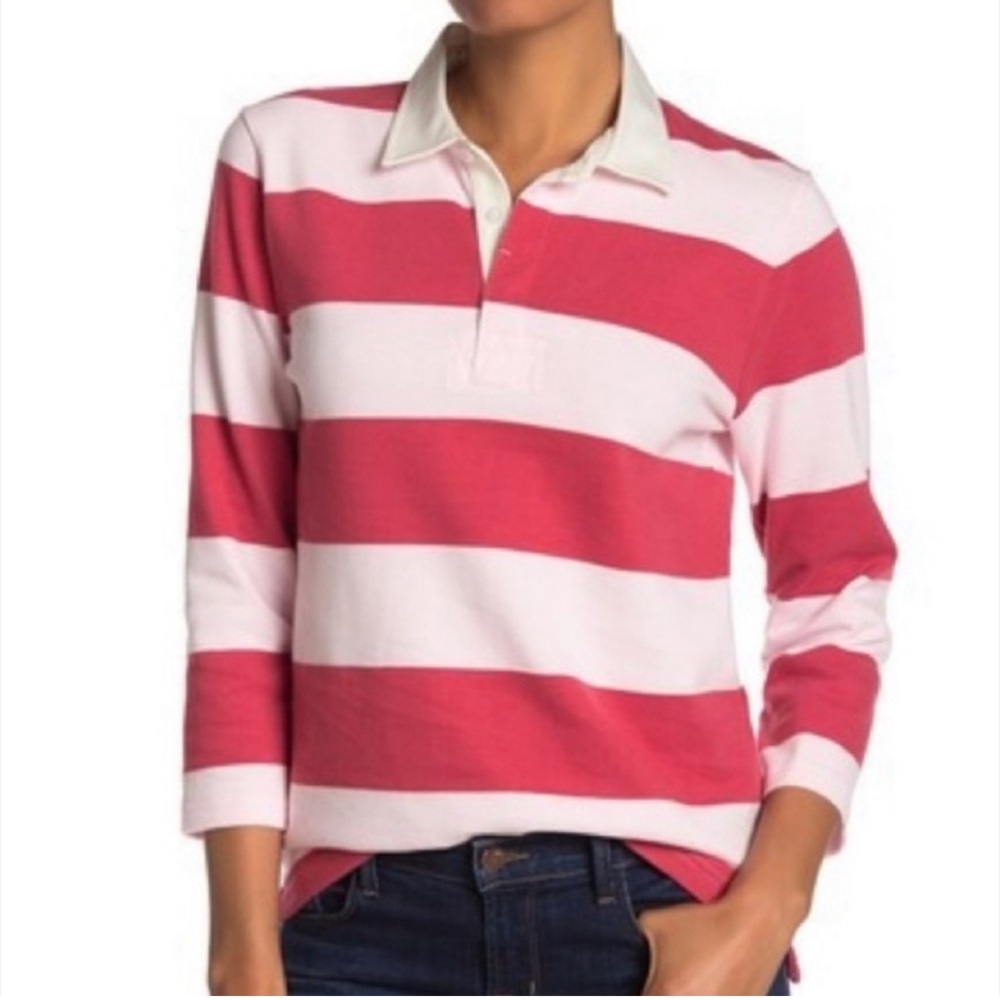 J Crew Pink and Red Striped Rugby